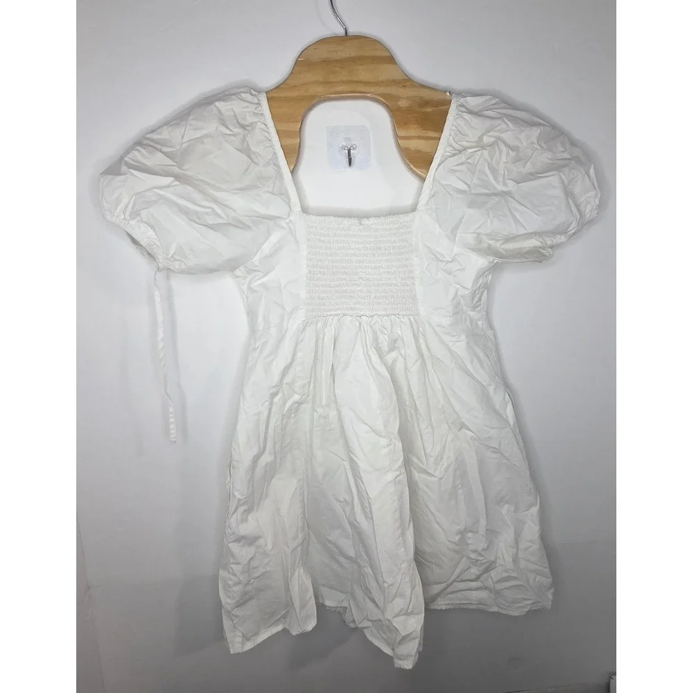 Draper James Magnolia White Puff Sleeve Smocked Back Cotton Dress EHMD256 XS